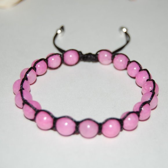 Pink Bracelet,Pink Gemstone 8mm Beads,Drawstring Bracelet,Pink Shamballa Bracele - Picture 3 of 3